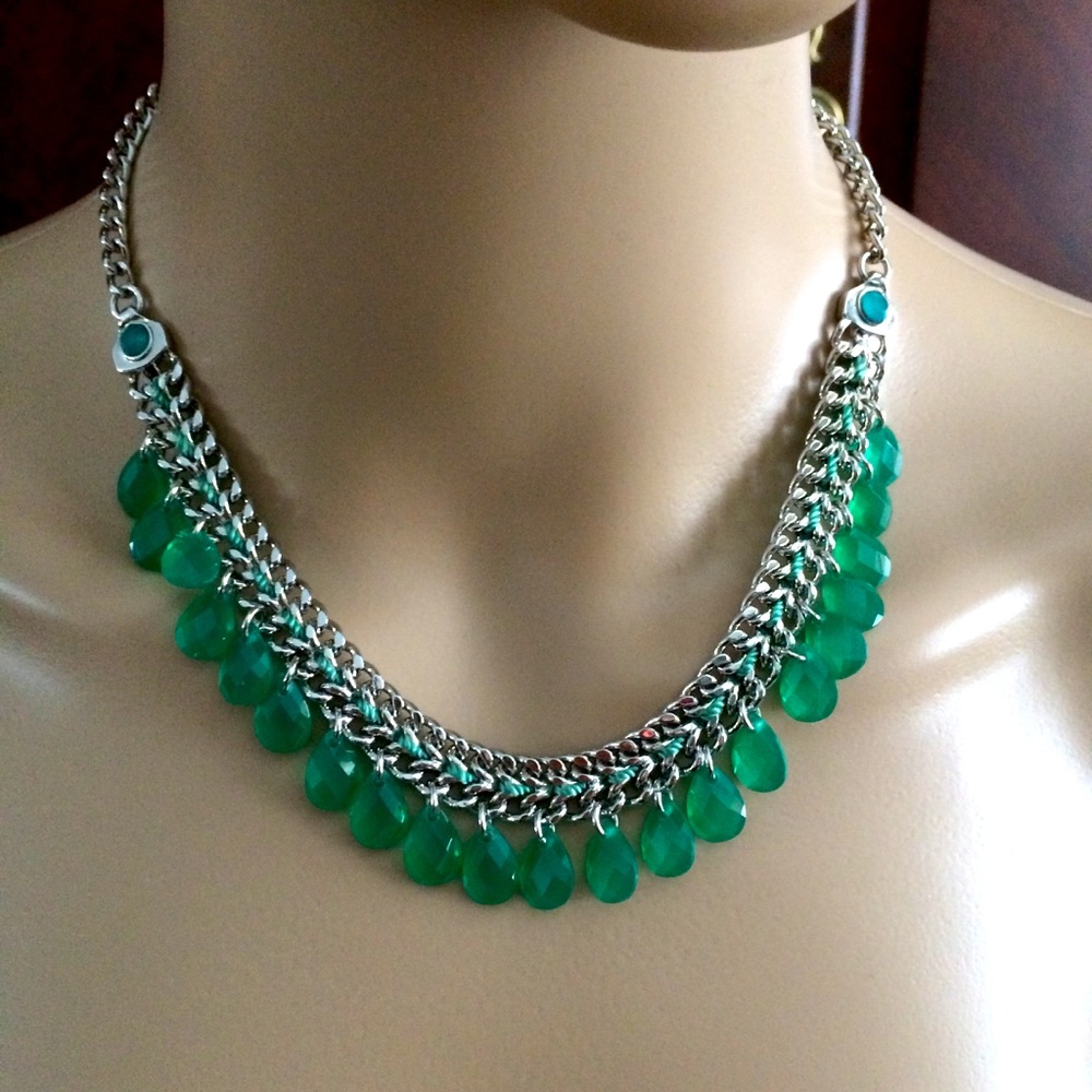 Lia Sophia Necklace, Silver with green crystals